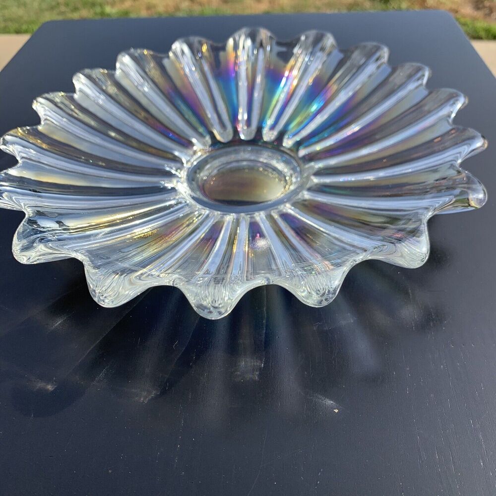 Vintage MCM Federal Iridescent Carnival Glass Starburst Plate Dish 9.5in